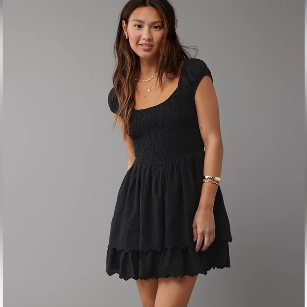 ✨ Smocked Puff Sleeve Ruffle Mini Dress | American Eagle